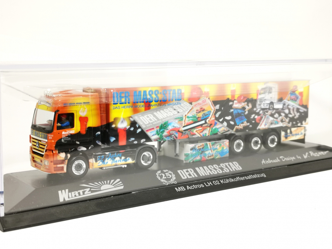 120920 Mb Actros LH Kühlkoffer-Sattelzug "25 Jahre DER MASS:STAB / Wirtz" Herpa ohne Umverpackung