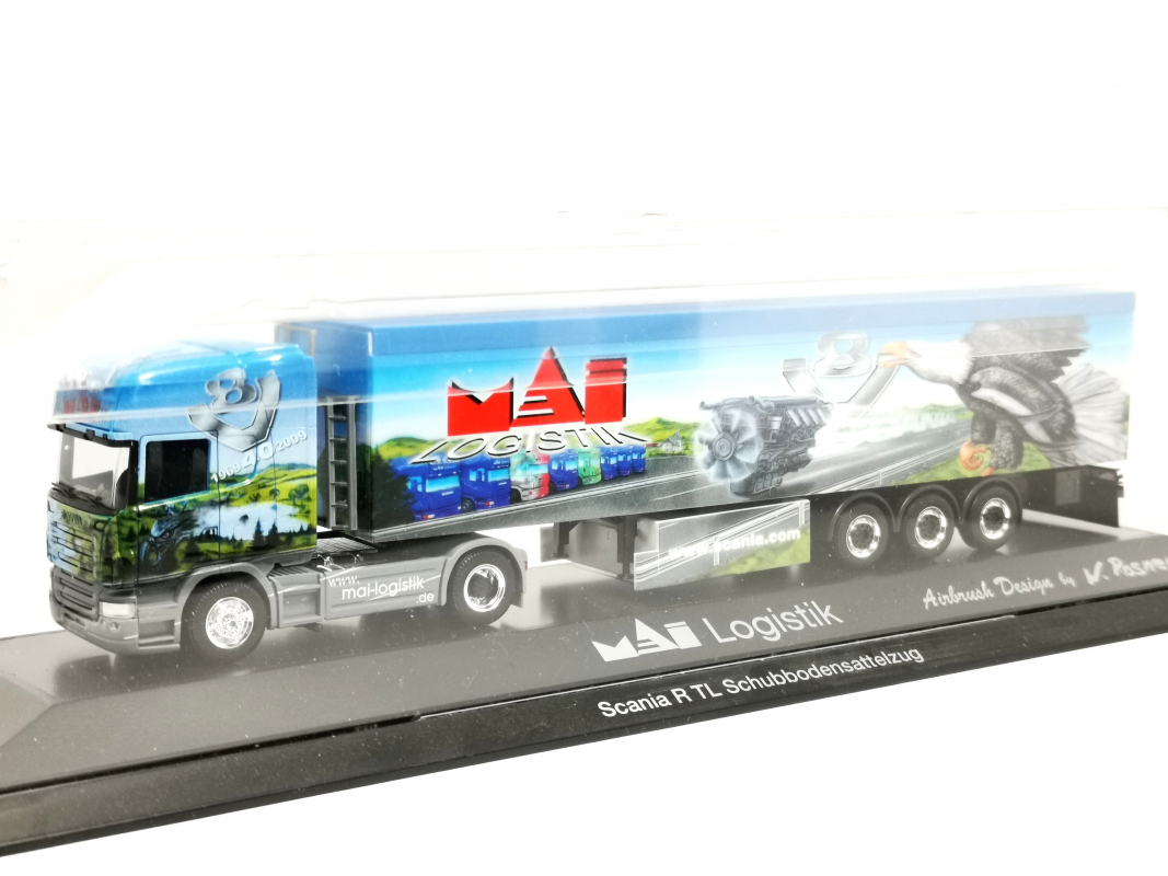 121262 Scania R TL Schubboden-Sattelzug "Mai/40 Jahre Scania V8" Herpa ohne Umverpackung