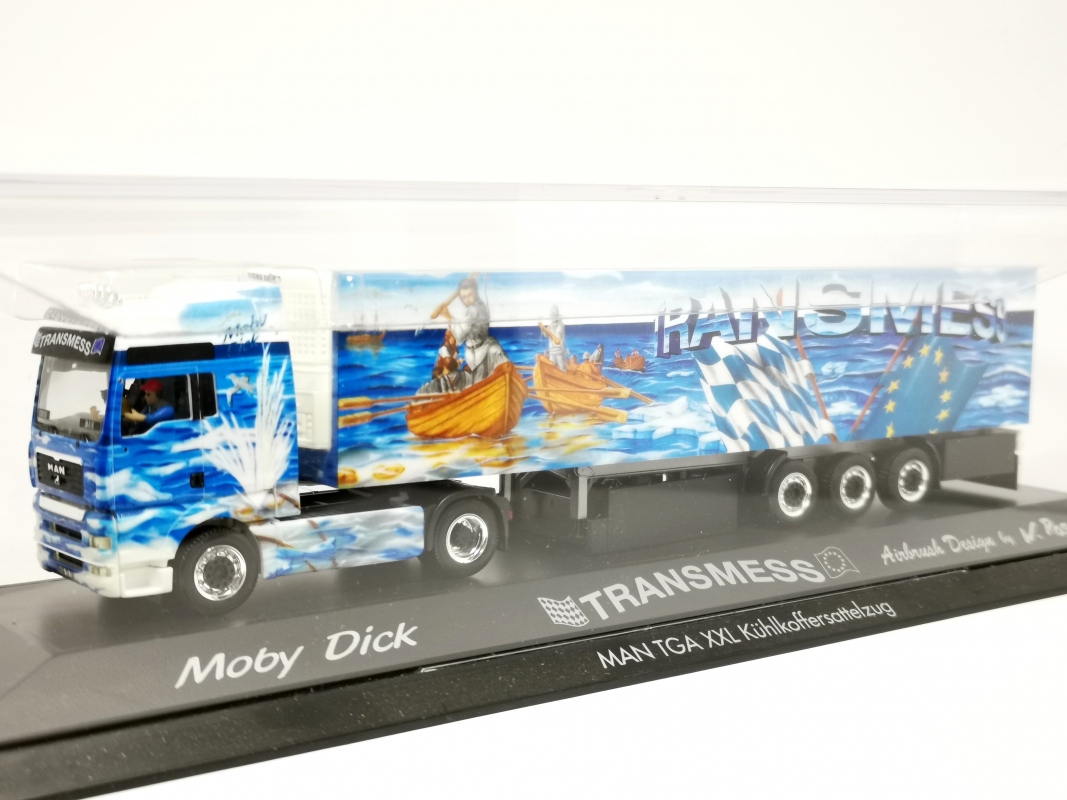 120852 MAN TGA XXL 5 Star Kühlkoffer-Sattelzug "Transmess / Moby Dick" Herpa PC ohne OVP