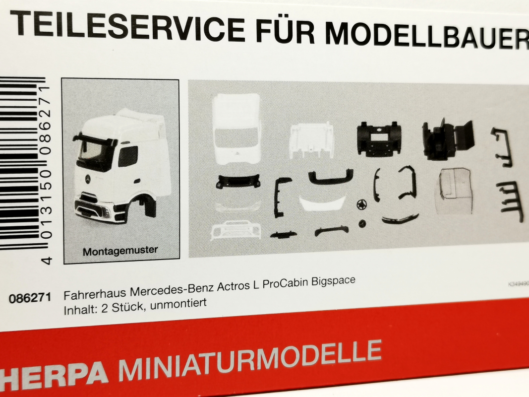 086271 Fahrerhaus Mercedes-Benz Actros L ProCabin Bigspace, weiß (2 Stück) Herpa