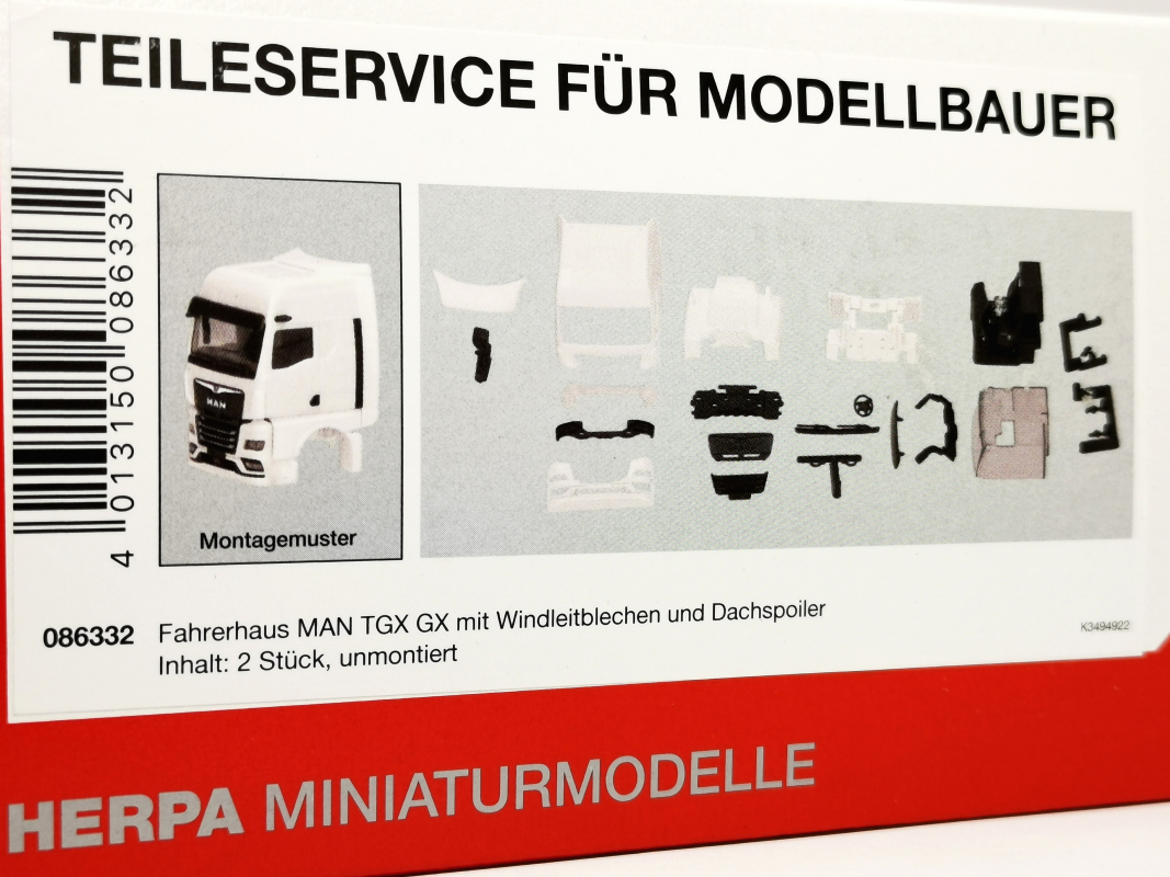 086332 Fahrerhaus MAN TGX GX mit WLB und Spiegelkamera, weiß (2 Stück) Herpa