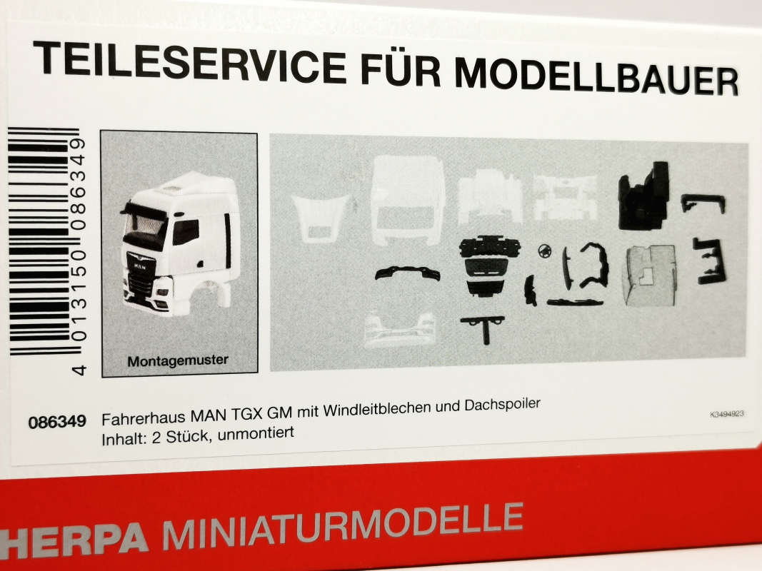 086349 Fahrerhaus MAN TGX GM mit WLB und Spiegelkamera, weiß (2 Stück) Herpa
