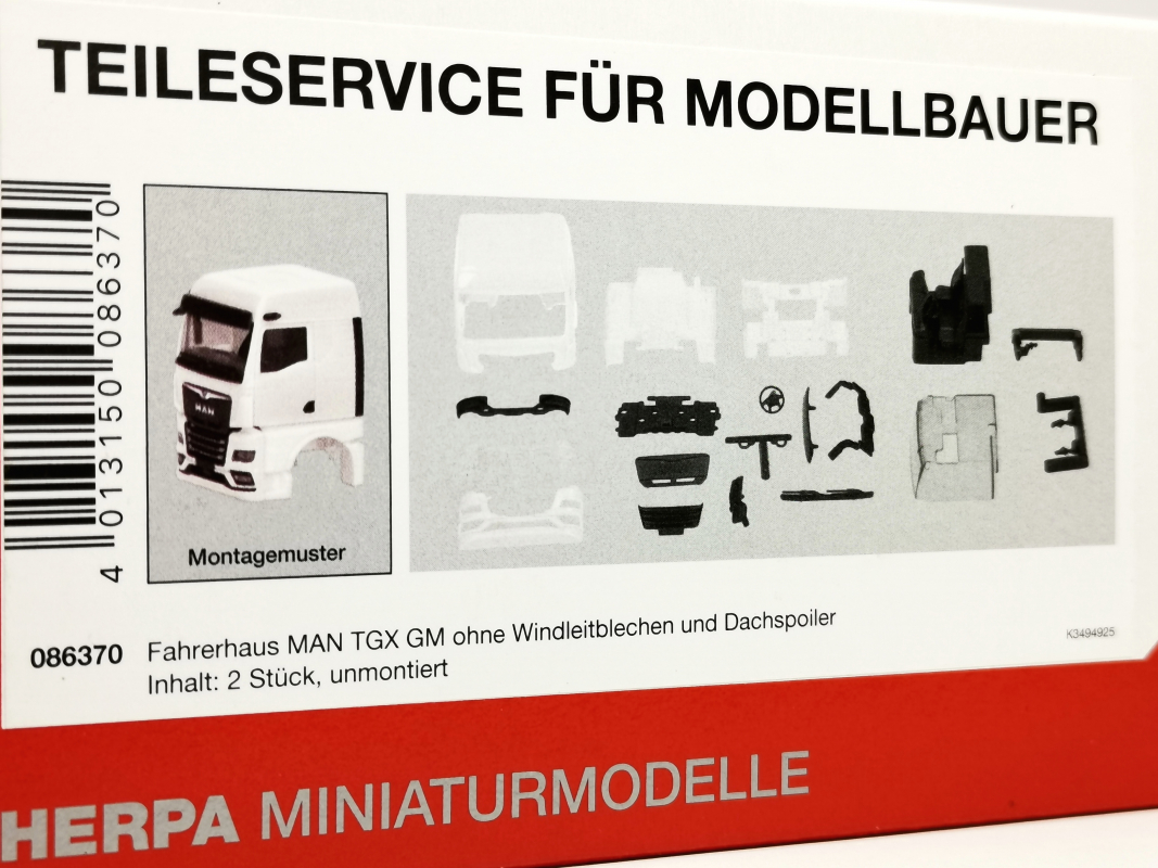 086370 Fahrerhaus MAN TGX GM ohne WLB mit Spiegelkamera, weiß (2 Stück) Herpa