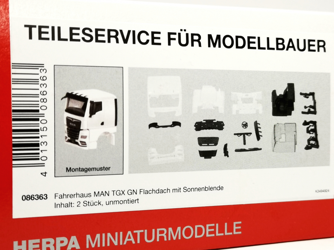 086363 Fahrerhaus MAN TGX GN, weiß (2 Stück) Herpa
