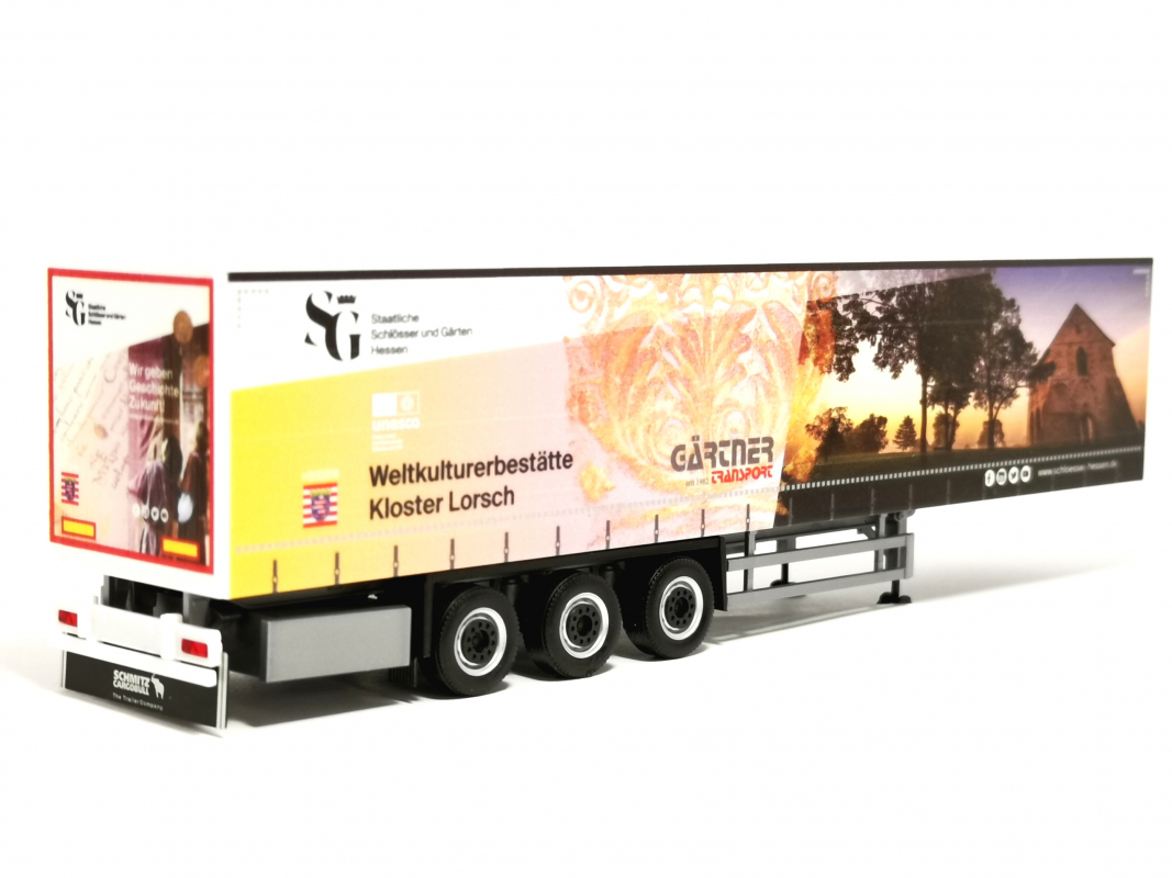 Preview: Gardinenplanen-Auflieger "Gärtner Transporte/Kloster Lorsch" Herpa 256