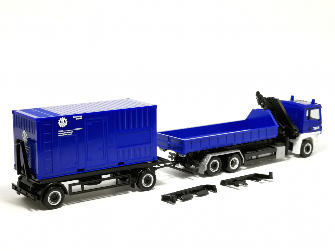 Preview: 320863 MAN TGS M Wechsellader-LKW mit Anhänger "THW Singen" Herpa