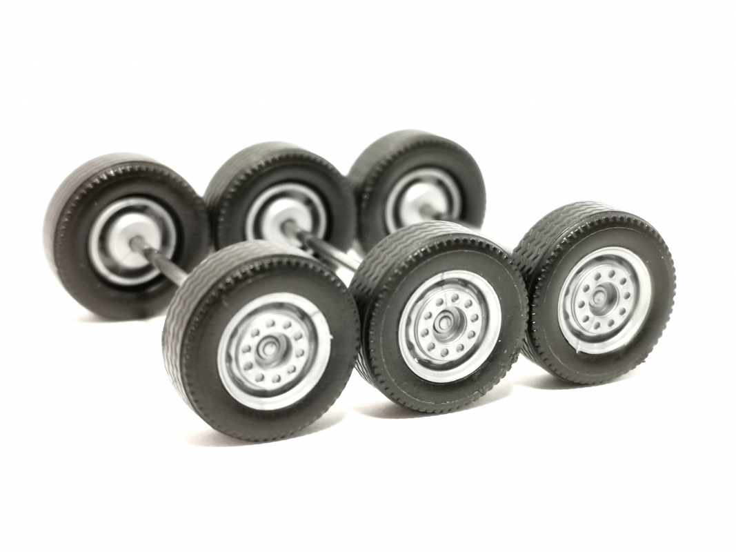3x Radsatz Lkw Front, silber Herpa C506