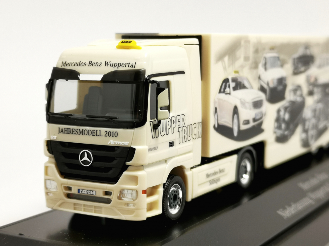 Preview: Mercedes-Benz Actros LH Kühlkoffer Sattelzug "Taxi Wuppertal" Herpa 2010 PC