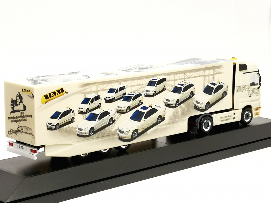 Preview: Mercedes-Benz Actros LH Kühlkoffer Sattelzug "Taxi Wuppertal" Herpa 2010 PC