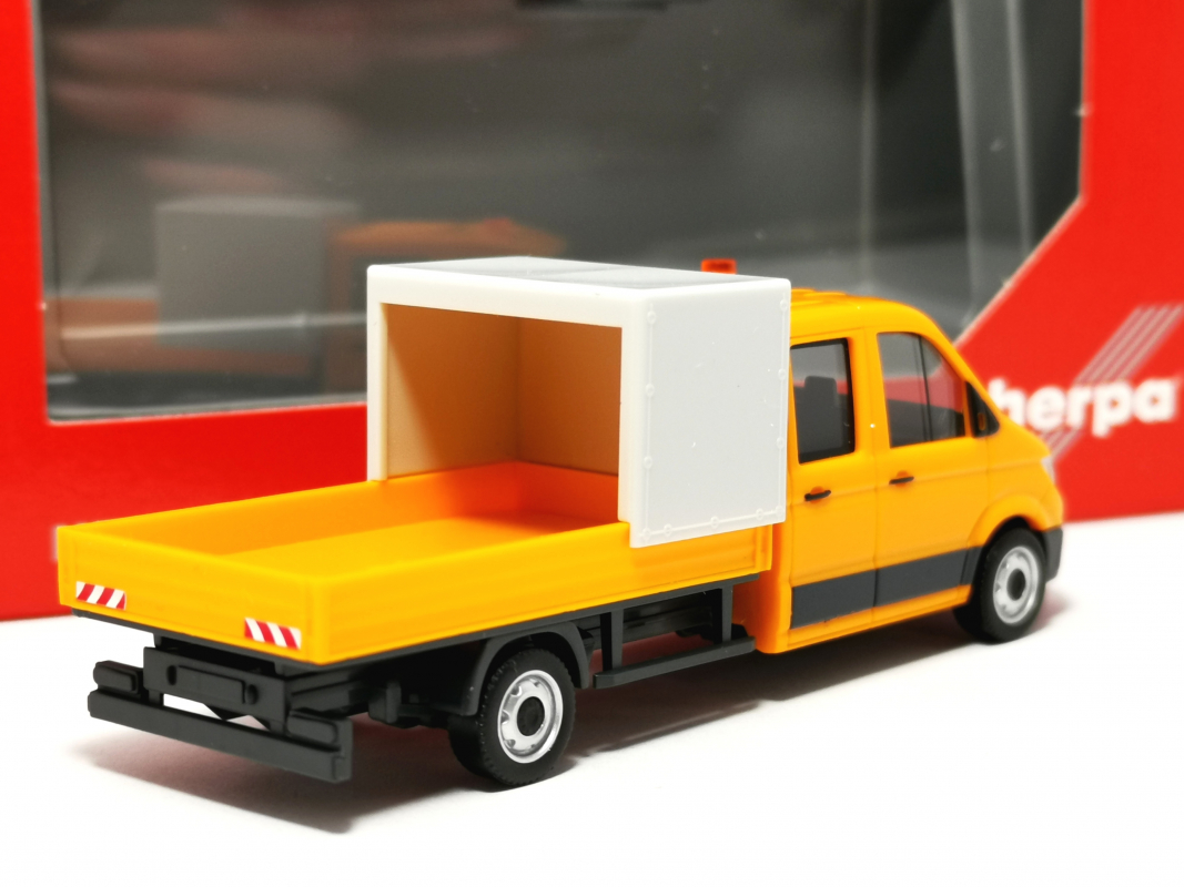 Preview: 099141 MAN TGE Doppelkabine mit Pritsche, kommunalorange Herpa