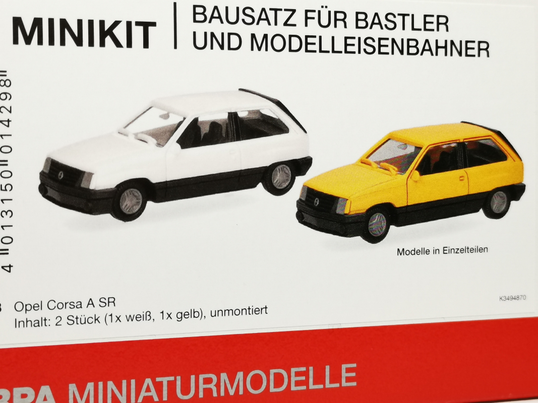 014298 Herpa MiniKit: Opel Corsa A SR, weiß und gelb (2 Stück) Herpa