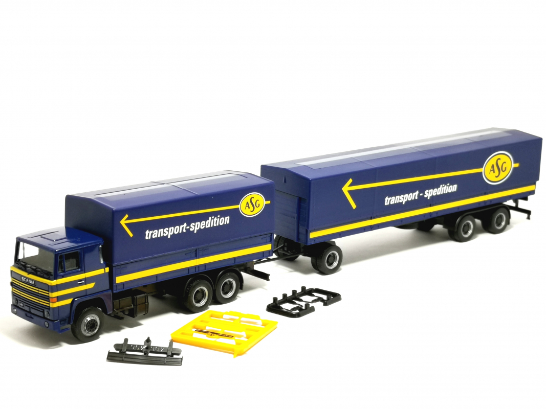 320719 Scania 141 Planen-Hängerzug "ASG" (Schweden/Stockholm) (SE) Herpa