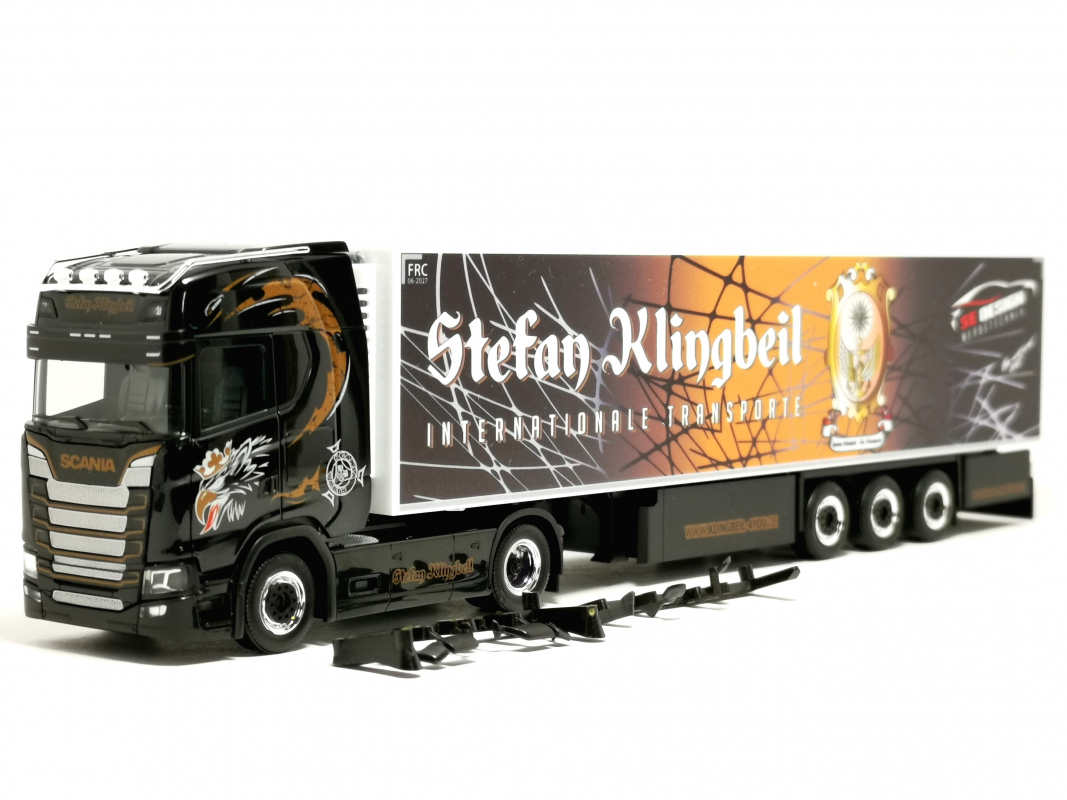 321013 Scania CS 20 Hochdach Kühlkoffer-Sattelzug "Stefan Klingbeil Transporte" Herpa