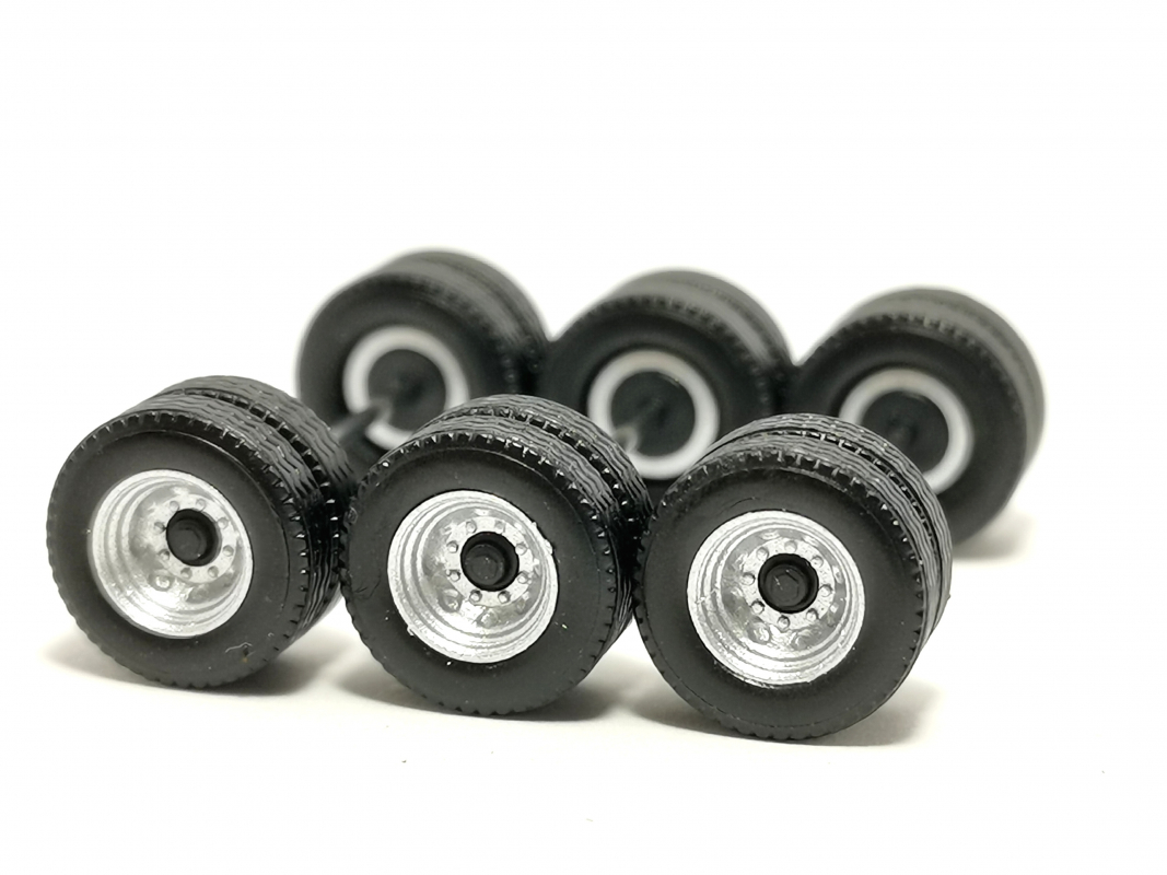 3x Scandinav Hänger Radsatz, silber/schwarz Herpa C611