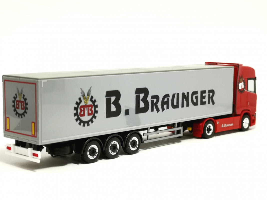 Preview: 321136 Scania CS 20 Hochdach Schubboden-Sattelzug "Braunger" Herpa