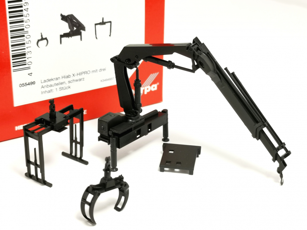 055499 Ladekran Hiab X-Hypro Haken, Paletten, Holz, Herpa