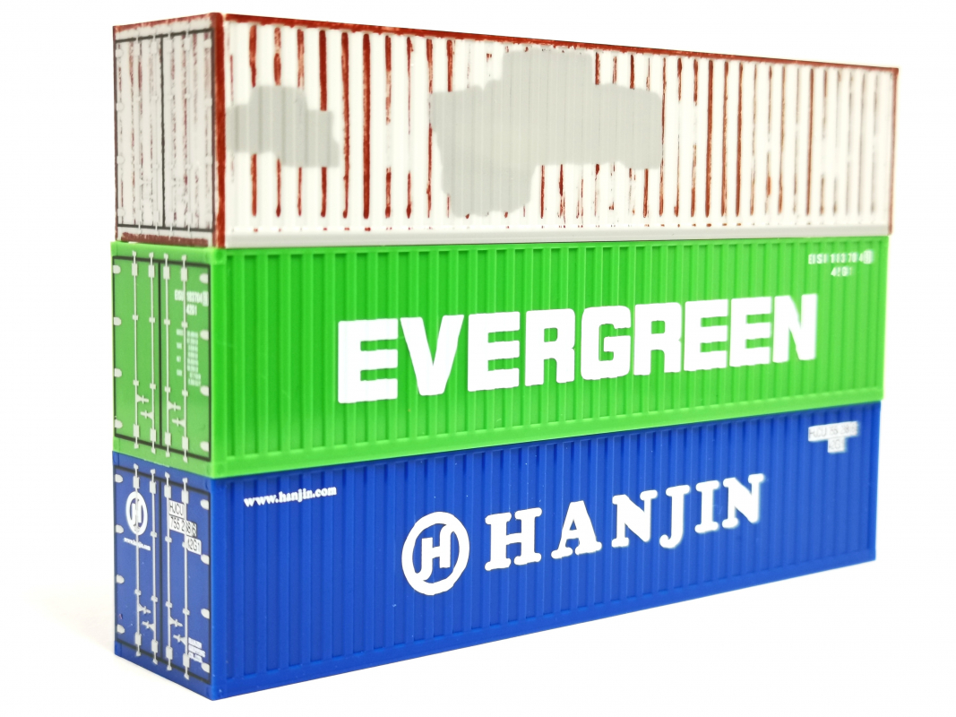 066730-002 Zubehör: TT Container Set "Evergreen/Hanjin/gealtert" Herpa 1:120 Spur TT
