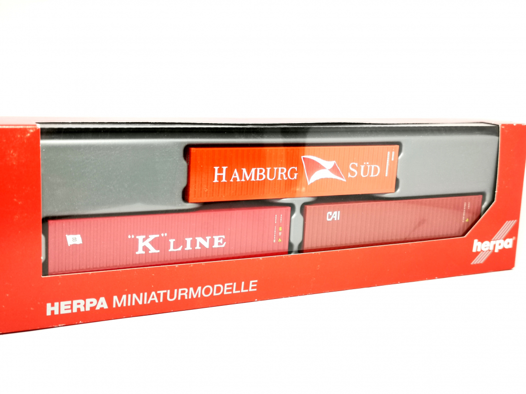 066730 Set 3 x 40 ft. Boxcontainer "Hamburg Süd / K-Line / CAI" Herpa 1:120 Spur TT