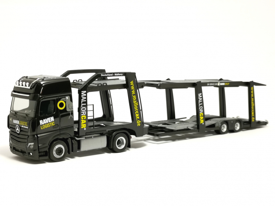 321372 Mercedes-Benz Actros L 18 Gigaspace Autotransporter-Hängerzug "Raven Logistic" Herpa