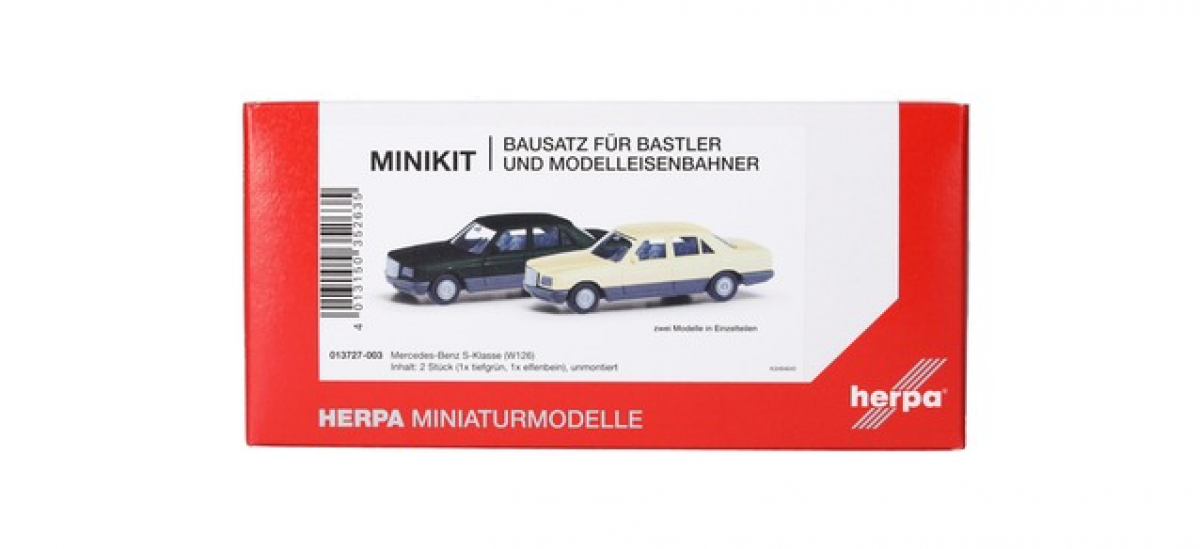 013727-003 Herpa MiniKit: 2er-Set Mercedes-Benz S-Klasse (W126), tiefgrün/elfenbein Herpa