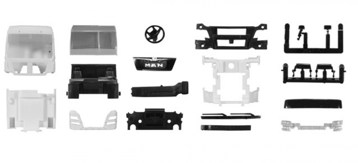 083911 Fahrerhaus MAN TGX XXL Euro 6 ohne WLB & Dachspoiler Inhalt: 2 Stück Herpa