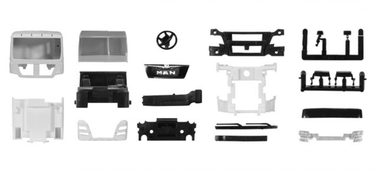 083942 Fahrerhaus MAN TGX XL Euro 6 ohne WLB & Dachspoiler Inhalt: 2 Stück Herpa