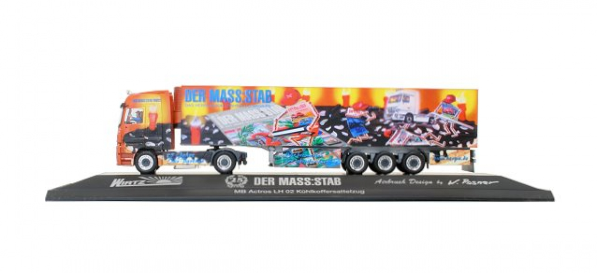 120920 Mercedes-Benz Actros LH Kühlkoffer-Sattelzug "25 Jahre DER MASS:STAB / Wirtz" Herpa