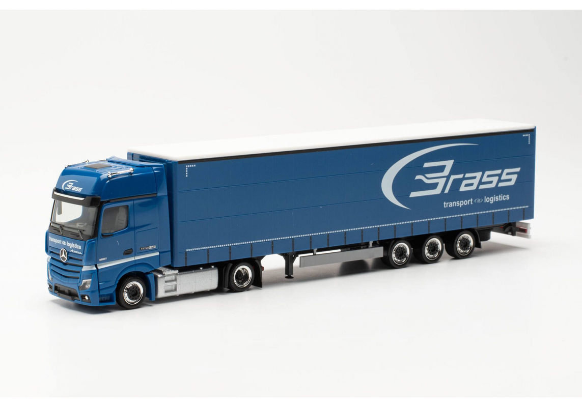 954020 Mb Actros L 18 Gigaspace Jumbogardinenplanen-Sattelzug "Brass" Herpa FridaySALE