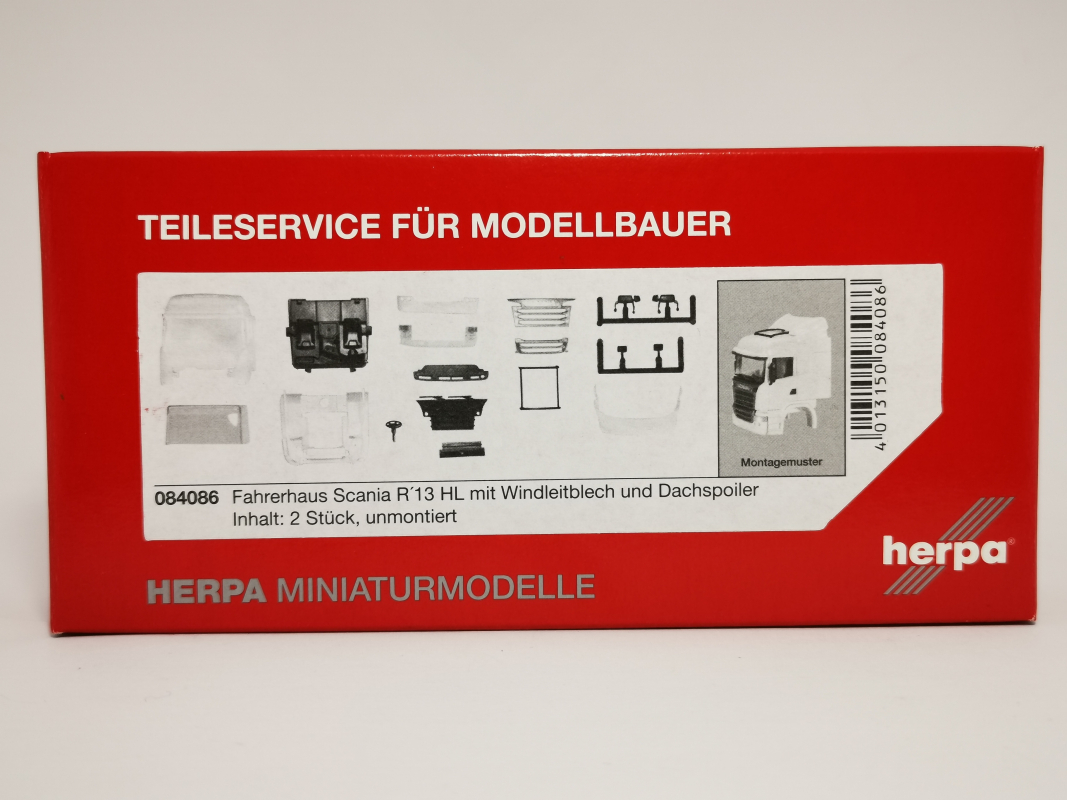 084086 Fahrerhaus Scania R '13 HL mit WLB und Dachspoiler, 2 Stück Herpa