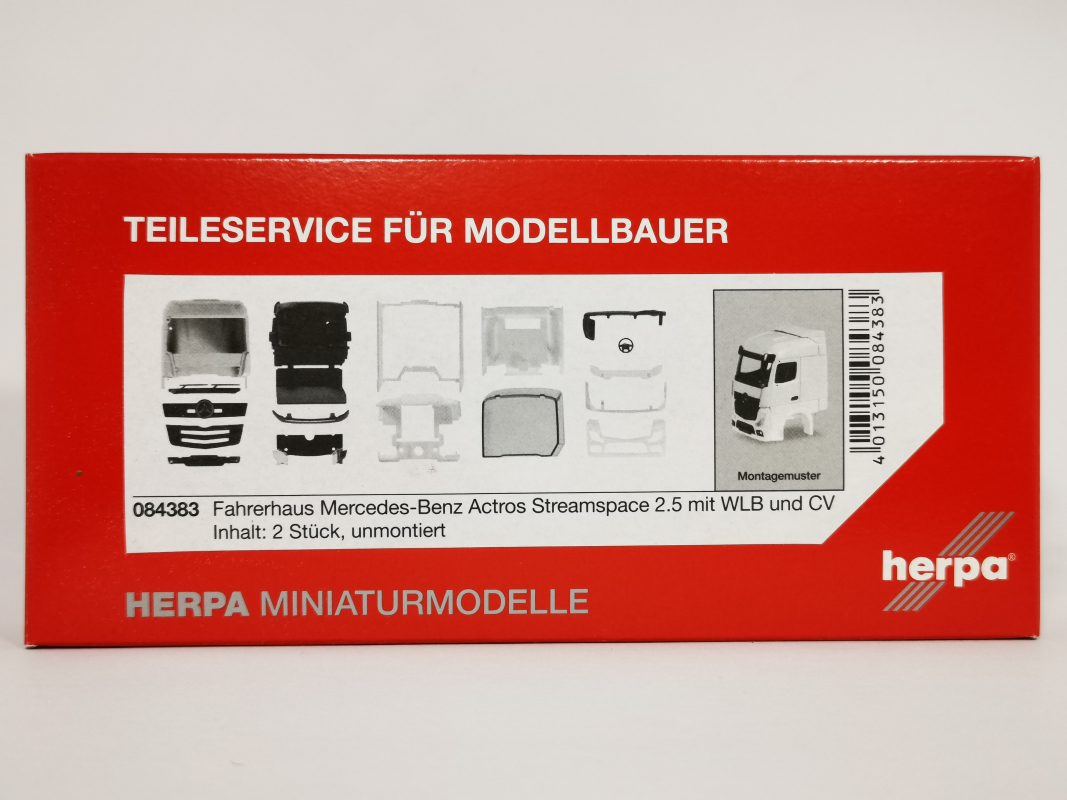 084383 Fahrerhaus Mercedes-Benz Actros Streamspace mit Windleitblech und Chassisverkleidung Inhalt: 2 Stück   Herpa