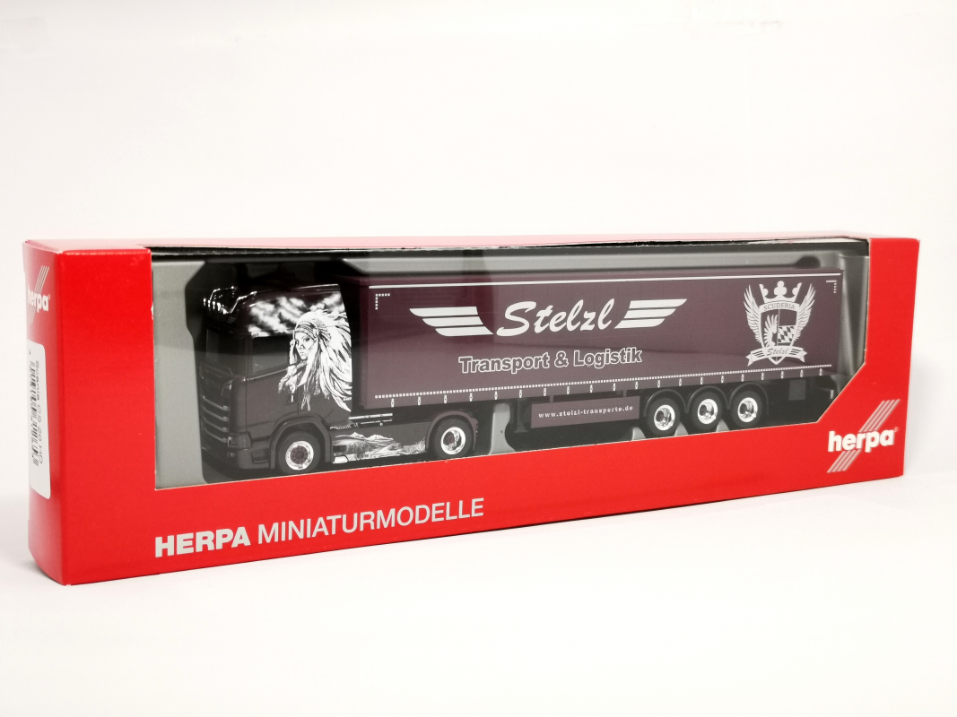 312653 Scania CS 20 HD Gardinenplanen-Sattelzug "Stelzl" Herpa