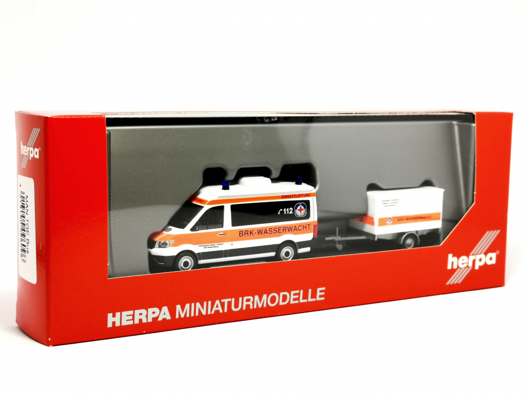 096096 MAN TGE Bus HD mit Anhänger „BRK Wasserwacht Amberg/Sulzbach“ Herpa