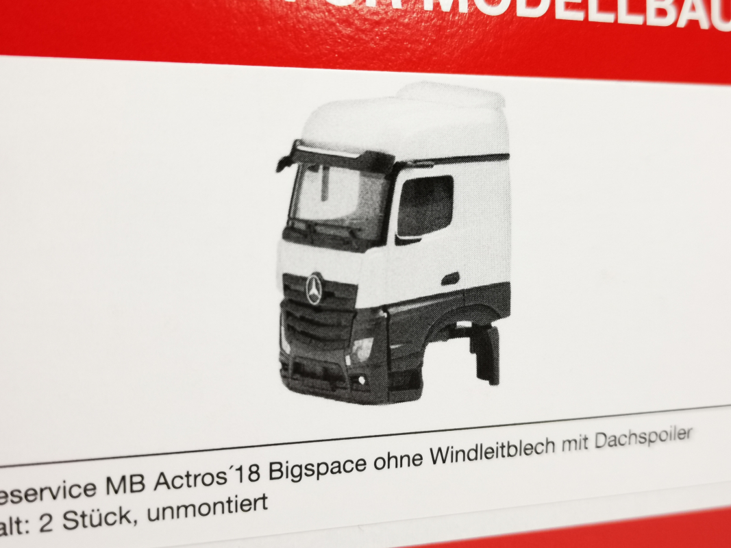 085403 Fahrerhaus: Mb Actros BigSpace ohne Windleitbleche / Lüfter seitlich  Inhalt: 2stk Herpa