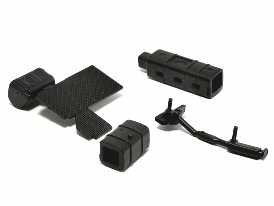 1x Tank/Auspuff Set für Scania CS20 V8 Zugmaschine, schwarz 008 Herpa