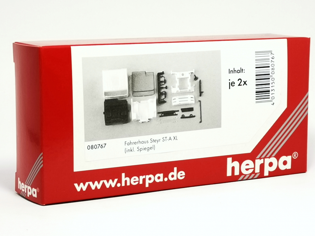 080767 Steyr ST-A XL Fahrerhaus ohne Windleitbleche (inkl. Spiegel) Inhalt: 2 Stück Herpa