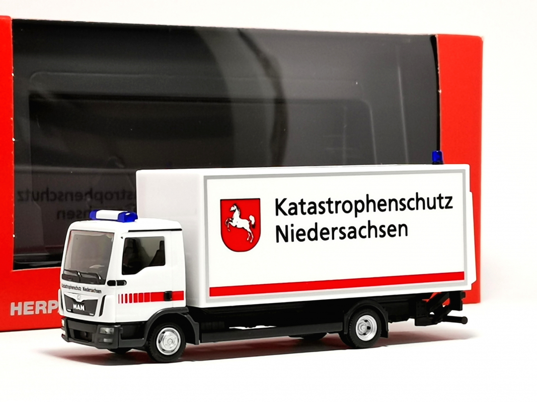 097673 MAN TGL Koffer-LKW mit Ladebordwand "Katastrophenschutz Niedersachsen" Herpa