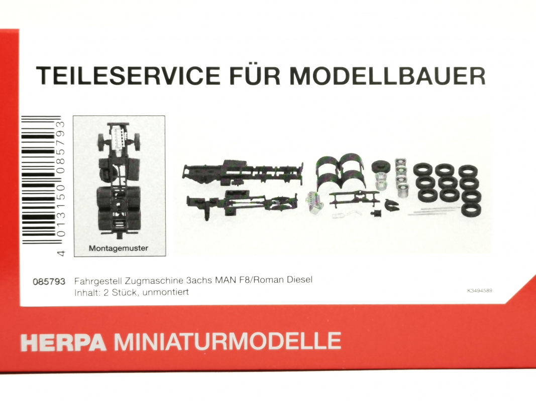 085793 Fahrgestell Zugmaschine 3achs MAN/Roman Diesel (2 Stück) Herpa