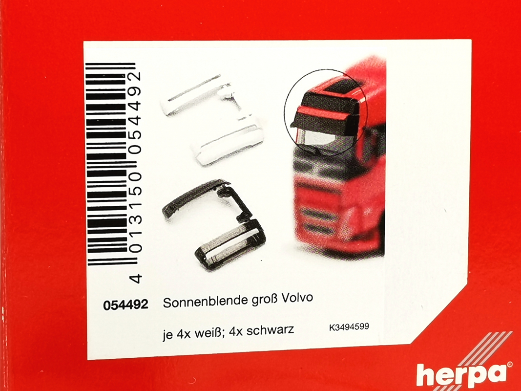 054492 Sonnenblende groß Volvo FH Gl. XL 4./5. Generation, 4xschwarz/4xweiß Herpa