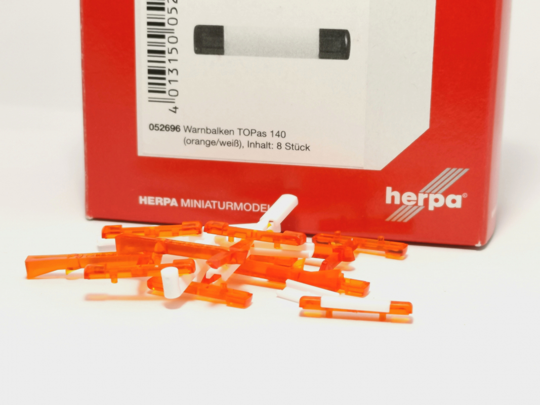 052696 TOPas Warnlichtbalken 140 (8 Stück orange / weiss) Herpa **