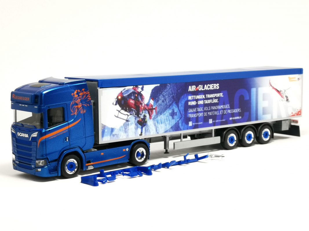 957229 Scania CS 20 Schubboden Sattelzug "Rüegsegger Air Glacier" Herpa