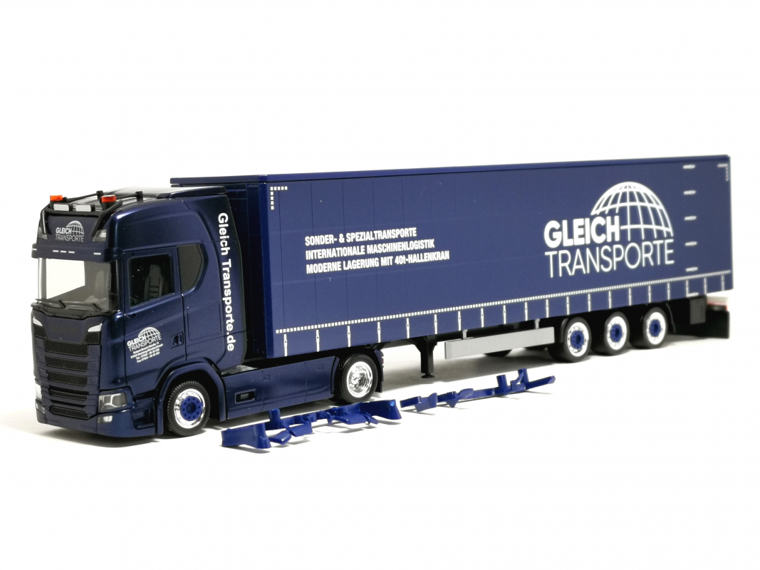 955928 Scania CS20 HD Gardinenplanensattelzug „Gleich Transporte" Herpa