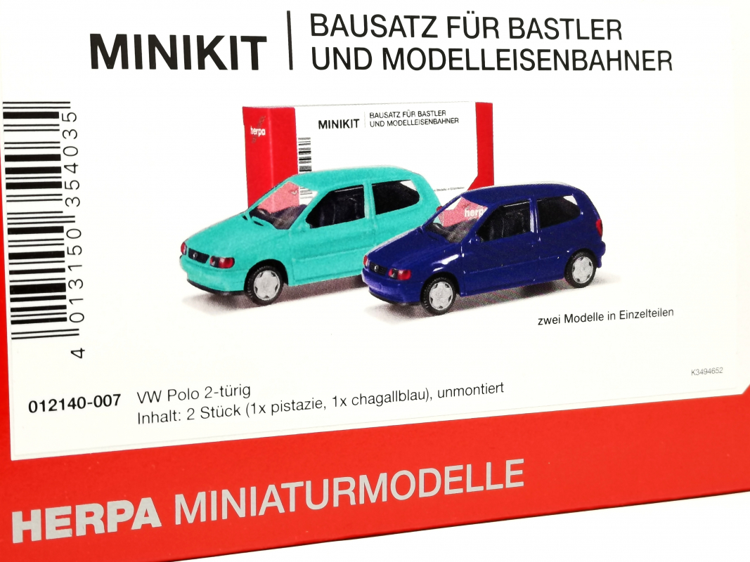 012140-007 Herpa MiniKit: Volkwagen (VW) Polo 2-Türig, 2er Set, Pistazie / Chagallblau Herpa