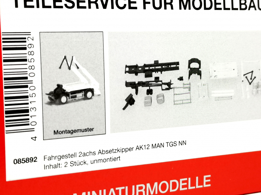 085892 Fahrgestell 2a Absetzkipper AK12 *MAN* TGS NN (ohne Fahrerhaus), 2 Stück Herpa