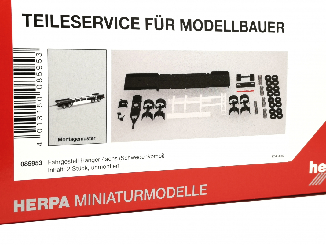 085953 Teileservice Fahrgestell 4achs Hänger Schweden, (2 Stück) Herpa