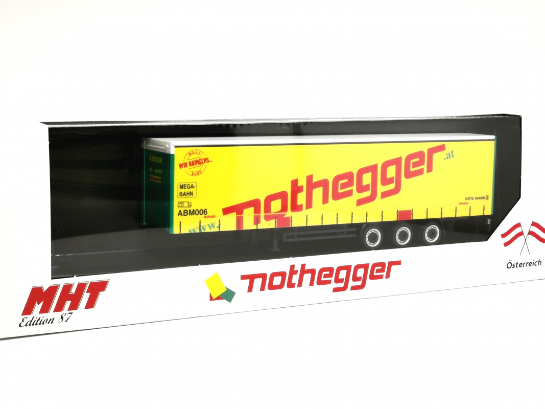 Lowliner Gardinenplanen Auflieger für Bahntransport "Nothegger" Herpa