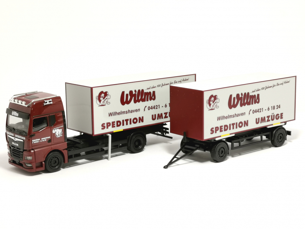 953511 MAN TGX GX 7,45m Wechselkoffer-Hängerzug „Willms“ Herpa SALE