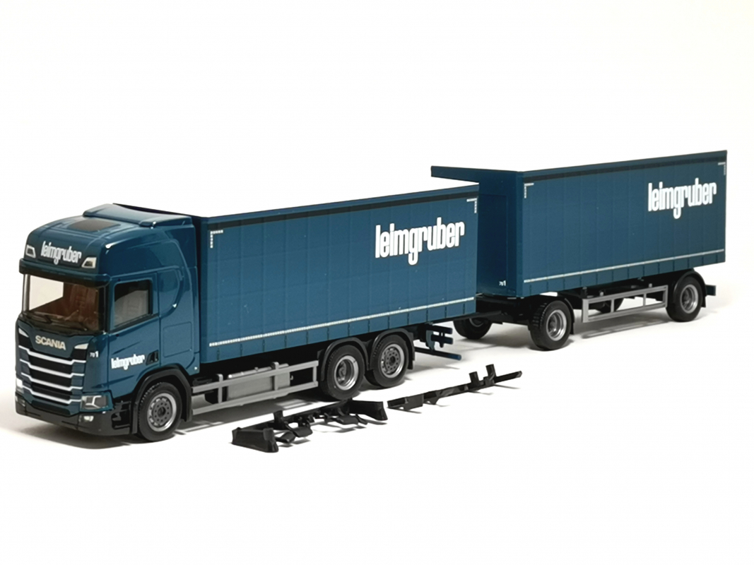 958769 Scania CR20 H Gardinenplanen-Hängerzug "Leimgruber" Herpa