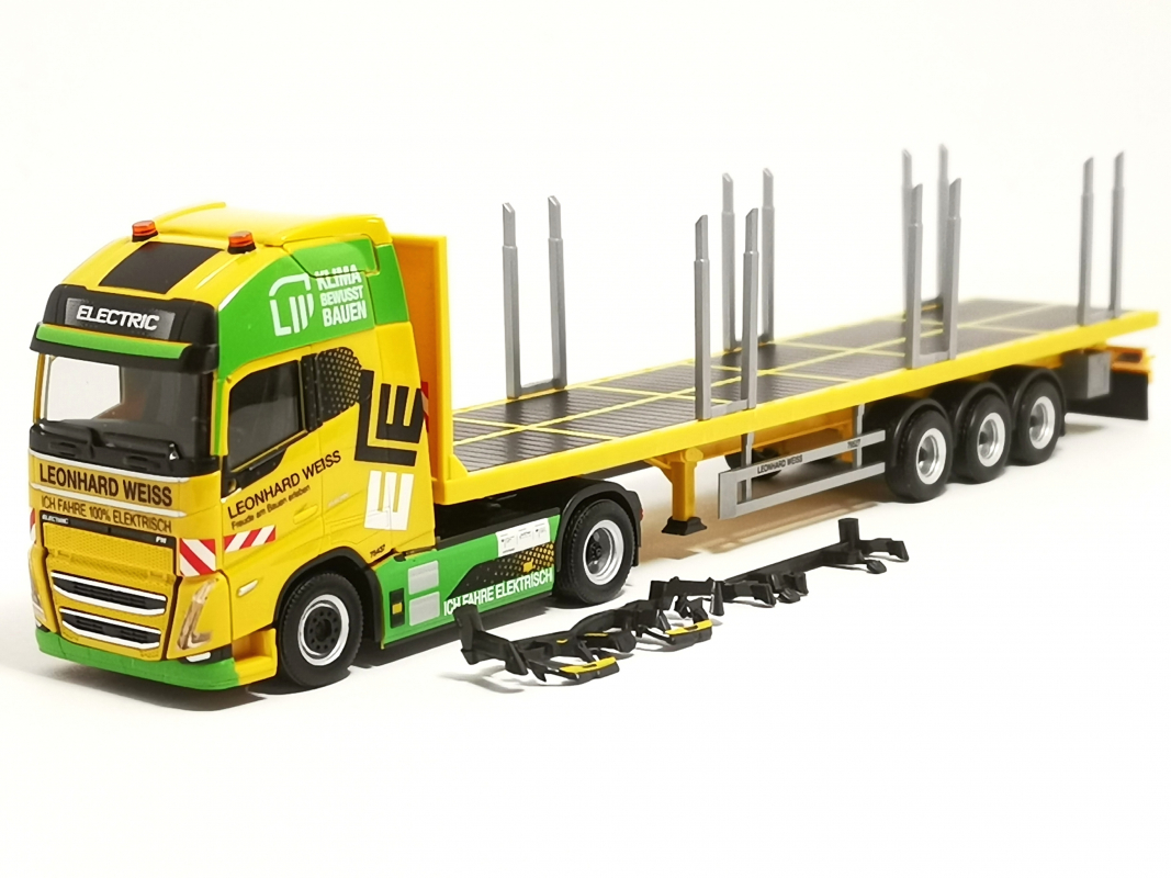 958622 Volvo FH Electric Pritschen Sattelzug "Leonhard Weiss - Klima" Herpa