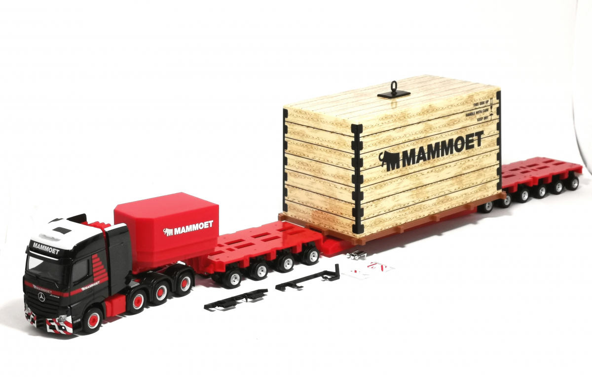 319201 Mercedes-Benz Actros SLT Schwerlast-Sattelzug mit Kiste "Mammoet" (Niederlande) Herpa