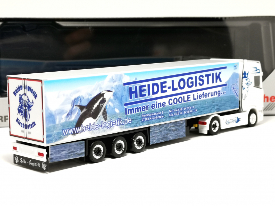 959780 Scania CS 30 HD Kühlkoffer Sattelzug "Heide Logistik - Orca" Herpa - SALE